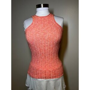 Anthropologie Ribbed Space Dye Knit Tank Top Orange Pink High Neck XS